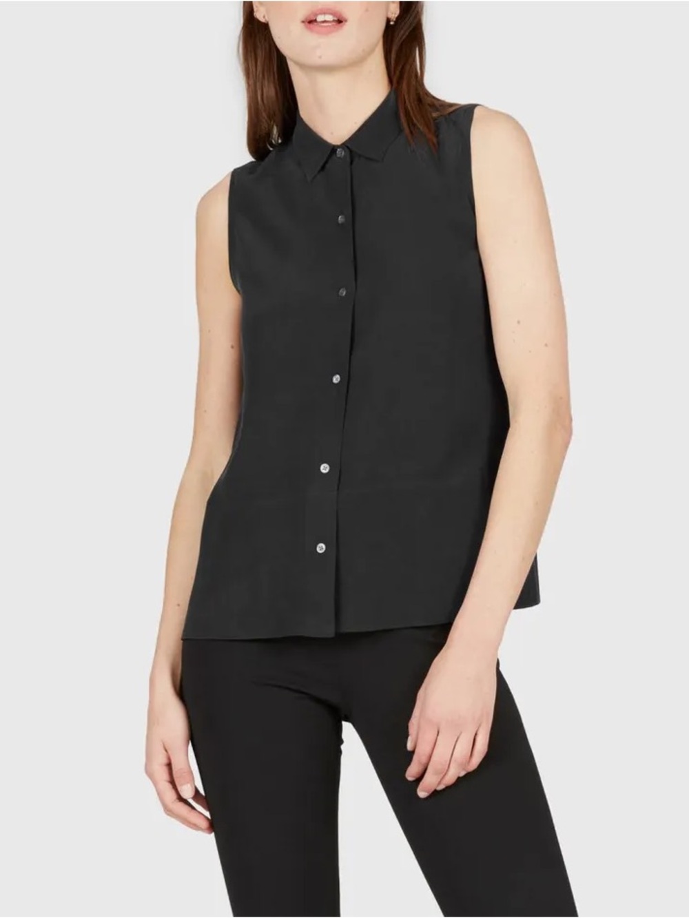 Everlane Black Silk Sleeveless Button-Down Collared Square Minimalist Shirt SZ 0